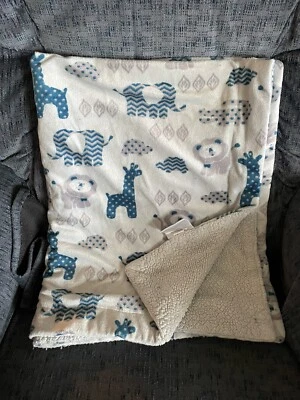 Sl Home Fashions детского одеяла шерпа синий серый белый жираф, лев, слон ангелочек - Изображение 1 из 4