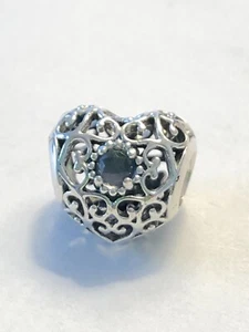 March Heart Birthstone Charm S925 Authentic Sterling Silver - Picture 1 of 2