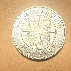 Iceland 50 Kroner Commem coin- Eagle and Dragon, Crab - Dated 1987 - Picture 1 of 2
