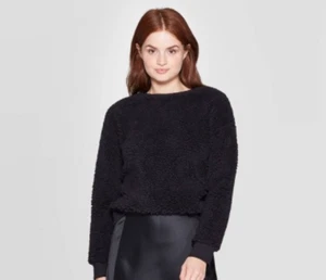 Women's Crewneck Sherpa Pullover - A New Day - Black - XS - S258 - Picture 1 of 3