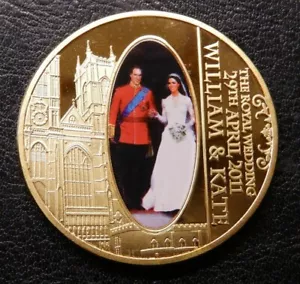 William & Kate Royal Boda 2011 enchapado en oro a prueba medallón aspectos más destacados del color - Imagen 1 de 5