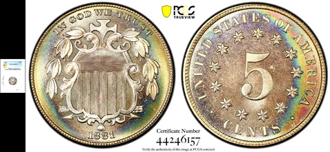 1881 5C PCGS PR 67+ SHIELD NICKEL Cover