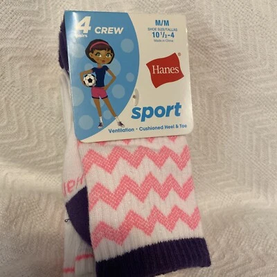 Calcetines Hanes Crew niñas/zapato talla 10,5-4 pares Foto 1 de 4