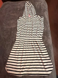 Gap Kids Girls Terry Cloth Towel Hooded & Sleeveless Striped Navy Dress Size L - Picture 1 of 6