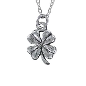 SHAMROCK NECKLACE on Chain or Charm Only - Pewter Four Leaf Clover Good Luck - Picture 1 of 5