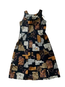 Vintage Damen ärmelloses Maxikleid Größe 12 schwarz braun Ethno hinten zum Binden - Bild 1 von 11