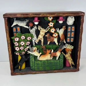 Arte popular peruano hecho a mano de la familia Jiménez retablos “Casa de perros” - 9x8” raro - Imagen 1 de 8