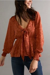 Tracy Tie Front Jacquard Long Sleeve Blouse XL - Picture 1 of 9