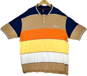 Vintage Y2K Phat Farm Orange Yellow Beige Striped Polo Shirt Sz 3XL XXXL Hip Hop - Picture 1 of 6