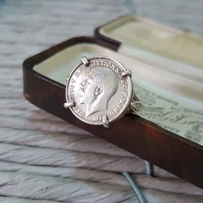 Anillo Vintage Plata de Ley 925, Anillo Moneda Rey Jorge V, Talla P EE. UU. 7,75 Foto 1 de 4