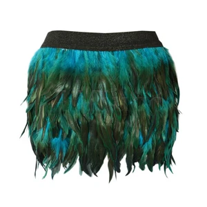 Womens Feather Skirt Fashion Girl Peacock Feathers Mini Skirt Cosplay Costume US - Picture 1 of 16