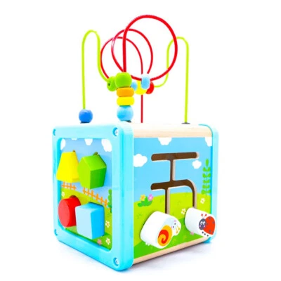 RB&G Holz Motorik Würfel PlayCube ab 18 Monate Tiere Zahnräder