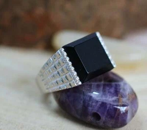 Fabuloso Anillo Clásico Sólido 935 Plata Plata Negro Ónix Fantástico para Hombre - Imagen 1 de 8
