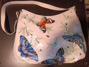 1x Anuschka hand painted leather handbag in Butterfly Melody print medium tote - Picture 1 of 4