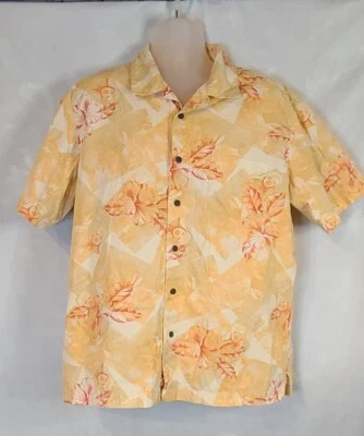 Trader Bay Mens L Hawaiian Golden Girl Yellow Cotton Button Up Short Sleeve - Image 1 of 4