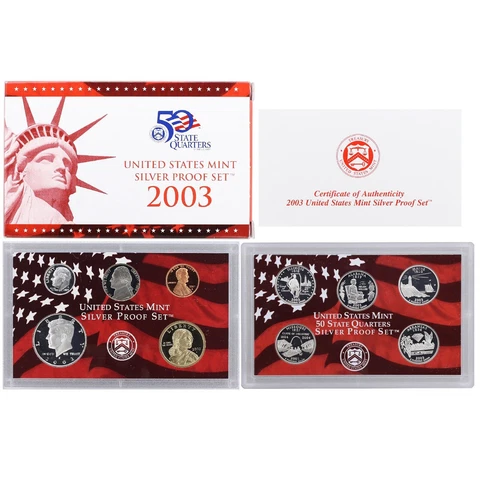 2003 S Proof Set Original Box & COA 10 Coins 90% Silver Cover