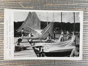 RPPC Camp Miniwanca Shelby Michigan American Youth Hoising The Sails Boat - Foto 1 di 2