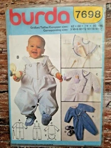Burda Sew Pattern 7698 babies Jumpsuit Jacket Overalls Bib Booties Sizes 3m-2 UC - Picture 1 of 2