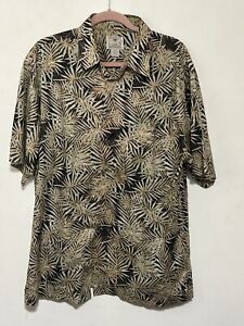 LUSU Men’s XL Hawaiian Shirt 100% Fine Cotton Button Camp Floral Orange Brown
