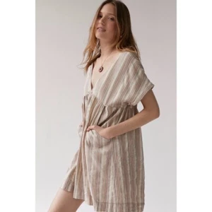 URBAN OUTFITTERS UO Serendipity Neutral Linen Babydoll Dress X-Small - Picture 1 of 12