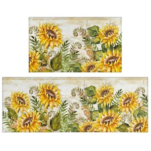 Xsinufn Sunflower Farmhouse Kitchen Rugs Set 2 Piece Colorful Summer Flowers ... - Picture 1 of 7