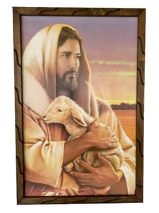 Jesus El Buen Pastor con Oveja Imagen24"x36" Cuadro Rustico The Good Shepherd - Picture 1 of 2