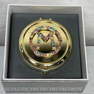 New Liz Claiborne Compact Mirror Multicolor Jewel "M” Gold Tone - Picture 1 of 5