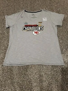 Kansas City Chiefs Superbowl 54 Champs Women's V-Neck T-Shirt Heather Gray 2XL - Picture 1 of 6