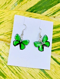 resin butterfly earrings green | unique | lightweight | boho dangal drop earring - Picture 1 of 3