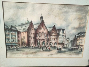 Der Frankfurter Römer, Original-Lithografie handgetönt - Bild 1 von 2