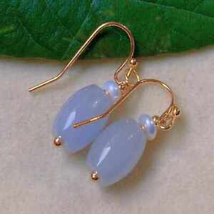 Fashion natural white Barrel jade beads white pearl gold earrings Ear stud