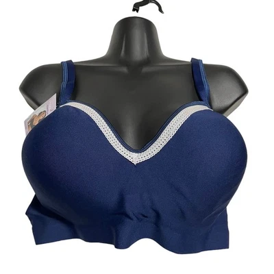 Hanes 胸罩女式 3XL 码蓝色舒适硬度无钢圈可转换 T 恤 MHG199 — 第 1/4 张图片