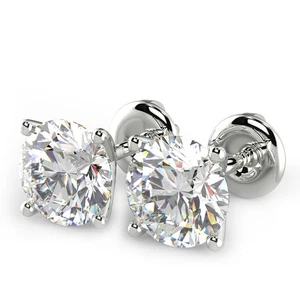 0.93 Ct Round Cut VVS2/E Diamond Stud Earrings 14K White Gold - Picture 1 of 6