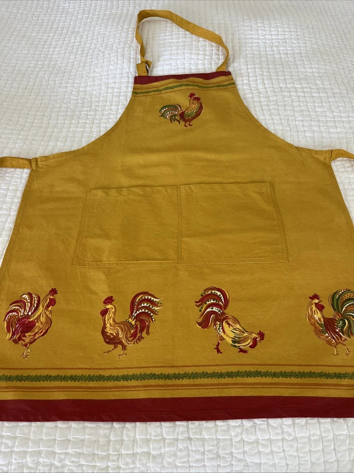 Delantal William Sonoma French Country Gallo con Bolsillos Algodón Profundo Amarillo Rojo Foto 1 de 4