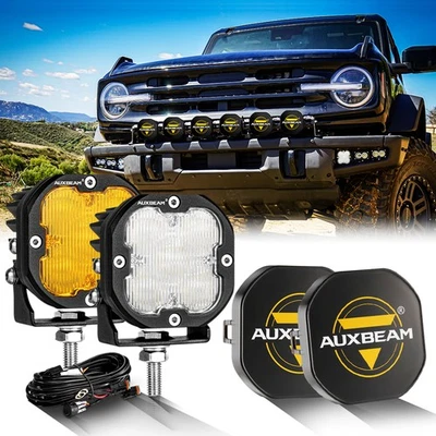 2x AUXBEAM 3" 80W 9600LM LED Pods Flood Work Lights Amber/White + 2x Black Cover Foto 1 de 4