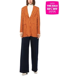 RRP€201 KAOS Blazer Jacket Size S Orange Striped Unlined Made in Italy - Picture 1 of 4