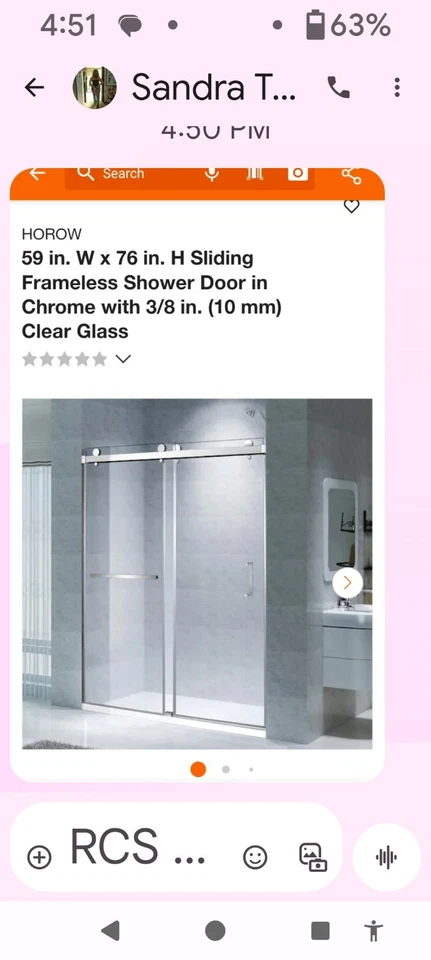 Puertas de ducha sin marco con acabado cromado con vidrio autolimpiante de 3/8 pulgadas en caja abierta Foto 1 de 4