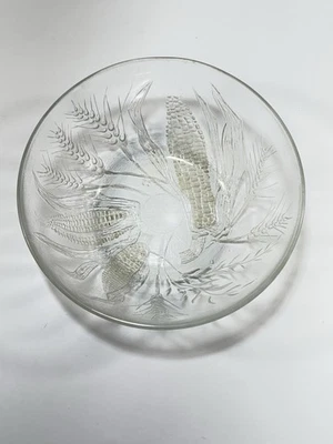 Cuenco de vidrio transparente 9"x 3,5" con patrón de cosecha de maíz y trigo en relieve Duralex Francia Foto 1 de 4