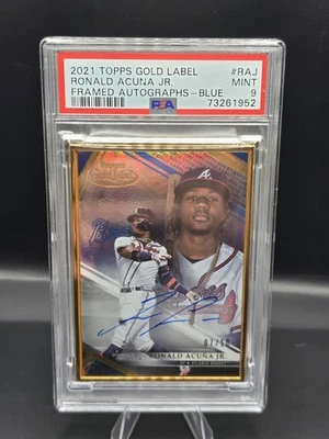 2021 Topps Gold Label Blue Ronald Acuna Jr. Framed Auto /10 Atlanta Braves PSA 8 - Image 1 of 2