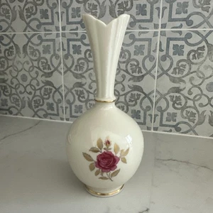 Lenox Rhodora Rose 8" Bud Vase P-471 24K Gold Trim Vintage USA 1970's - Picture 1 of 7