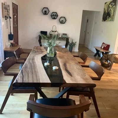 Black Epoxy Dining Table Top – Handmade Live Edge Resin Table – Modern Walnut Co - Image 1 of 4