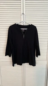 Isaac Mizrahi Live! Essentials Half Zip 3/4 Sleeve Top 1X Black - Picture 1 of 6