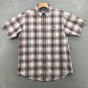 Red Head Button Up Short Sleeve Shirt Mens L Red Multicolor Plaid Cotton Casual - Picture 1 of 17