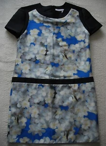 Victoria Beckham Silk Sakura Blossom White Blue Drop Waist Dress UK10 Excellent - Picture 1 of 6