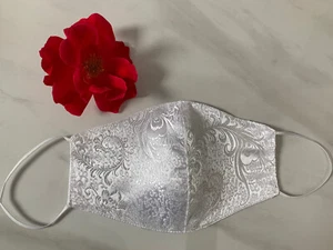 White Silk Bride Wedding Face Mask, Washable, Beautiful, Cotton Filter - Picture 1 of 5