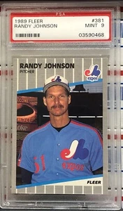 1989 FLEER RANDY JOHNSON ROOKIE #381, COVERED AD, GRADED PSA 9 MINT - Picture 1 of 2