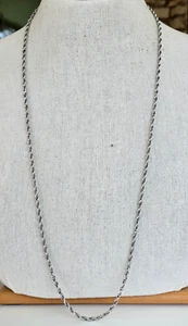 Vintage Silver Tone French Rope 1/8" Wide Chain Claspless Necklace 33" Around - Picture 1 of 4