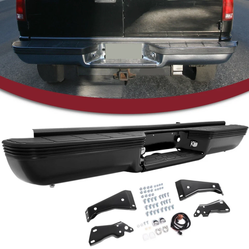 Black Rear Bumper For 1988-2000 Chevrolet C1500 C2500 K1500 K2500 Fleetside - Изображение 1 из 4