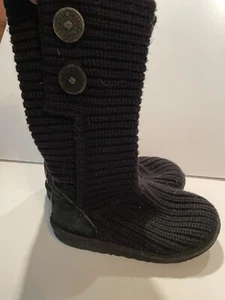 UGG Australia Classic Cardy Knit Crochet Boots Black 5649 Youth Girl Kids Size 2 - Bild 1 von 7