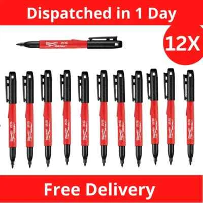 Set 12 Pack Milwaukee Inkzall Jobsite Permanent durable Marker Fine Point Black - Image 1 of 4